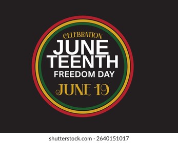 Juneteenth Freedom Day Banner with Red, Yellow, Green Circle African Flags on Black Background. African American Black Cultural Holiday Celebrated on June 19. Poster, Banner, Vector Illustration.