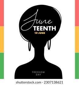 Juneteenth freedom day banner with silhouette african woman