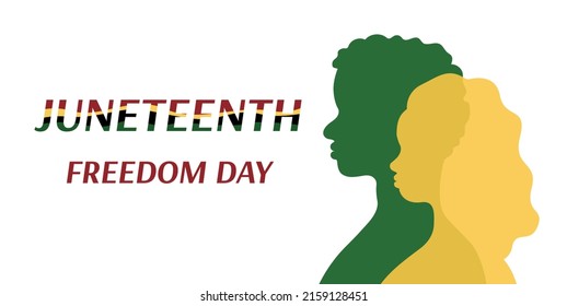 Juneteenth Freedom day banner. Silhouettes of african american persons in profile. African man and woman. June 19 celebration. Vector poster illustration.