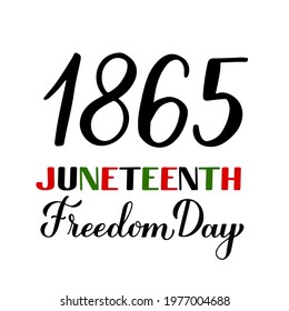 Juneteenth Freedom Day calligraphy hand lettering isolated on white. African American holiday on June 19th. Vector template for typography poster, banner, greeting card, postcard, sticker, etc.
