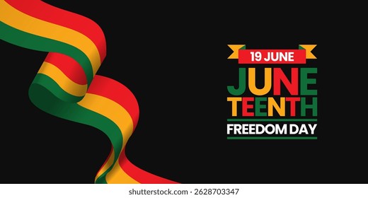Juneteenth Freedom Day Celebrate Black Freedom waving ribbon flag banner background template