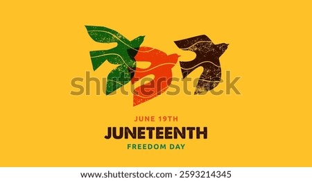Juneteenth freedom day. A celebration of American history, African American Independence Day design with hand-drawn birds. Poster, banner, card template. Vector illustration