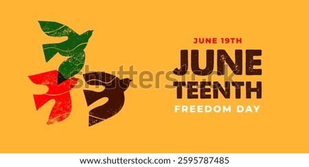 Juneteenth freedom day. A celebration of American history, African American Independence Day design with hand-drawn birds. Poster, banner, card template. Vector illustration