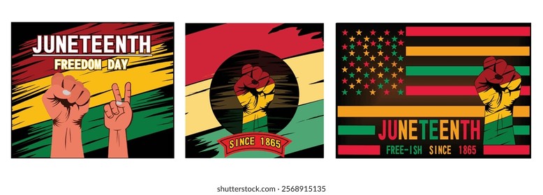 Juneteenth Freedom Day Celebration. Power Fist. African American Independence Day.  Set flat vector modern illustration 