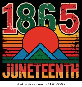 Juneteenth freedom day celebration with retro sunset and mountain landscape vector