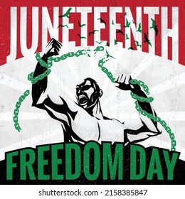 Juneteenth the Freedom Day Concept with African American Man Breaking Chains Vector. Emancipation Day, 19 june, freedom day, african-American Independence Day, vector illustration.