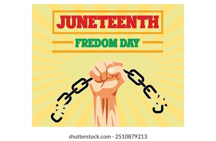 Juneteenth Freedom Day. Emancipation Day. Black Arm breaking chains. Chains breaking with doves. Liberation Day. flat vector modern illustration 