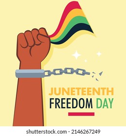 Juneteenth Freedom Day flag hand protest broken chain handcuff black person background poster vector