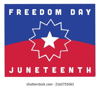 Juneteenth The Freedom Day Flag Hand Drawn In Marker Style, White Star Over Red And Blue Background