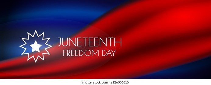 Juneteenth Freedom Day greeting banner. African - american Independence day. White text on red blue background, veсtor.