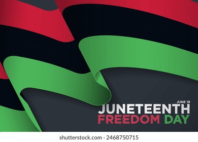 Juneteenth Freedom Day Greeting Banner with close up of a flowing Pan-African Flag. Vector Illustration. EPS 10.
