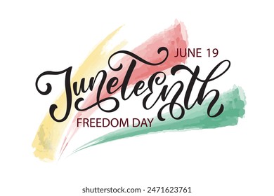 Juneteenth freedom day handwritten text, hand lettering typography, modern brush calligraphy. Vector colorful illustration. Hand writing of word Juneteenth, june 19 for logo, banner, card, poster 