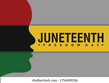 Juneteenth Freedom Day. Head of African American People.  June 19, 1865. Design of Banner and Flag. Vector logo Illustration.