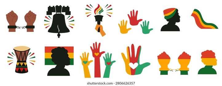 Juneteenth Freedom Day Icon Collection Flat Design Set