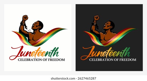Juneteenth Freedom Day. Juneteenth illustration showing a powerful Black man breaking chains, symbolizing freedom, strength, and African American liberation. Perfect for freedom and equality themes.