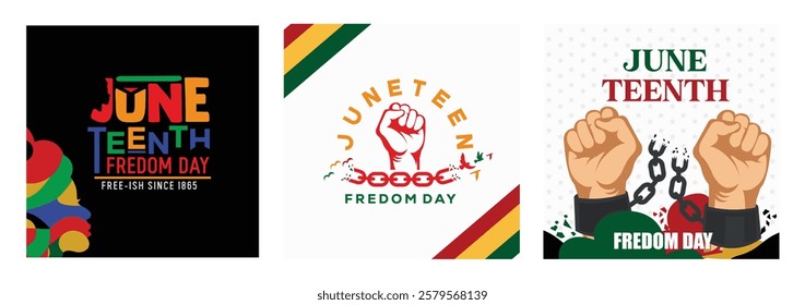 Juneteenth Freedom Day illustration. Symbolizes freedom, equality and historical commemoration. Juneteenth concept. Set flat vector illustration.