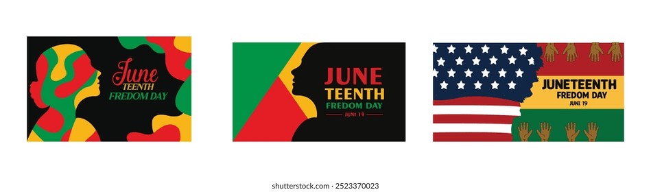 Juneteenth Freedom Day. Juneteenth Independence Day. Freedom Day in the United States of America. Set flat vector modern illustration 
