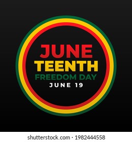 Juneteenth freedom day june 19 modern creative banner, sign, design concept, social media post with red, green, yellow text on a black abstract background. 