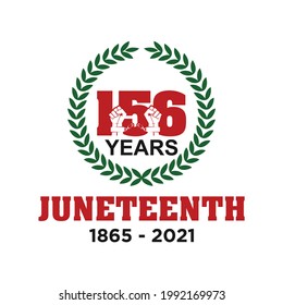 Juneteenth Freedom Day. June 19, 1865. Vector logo. 2021. 156 Years. Banner design. Illustration.