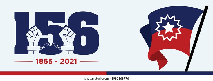 Juneteenth Freedom Day. June 19, 1865. Vector logo. 2021. 156 Years. Banner design. Illustration.