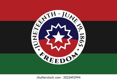 Juneteenth Freedom Day. June 19, 1865. Design of Banner and Flag. Vector logo Illustration.