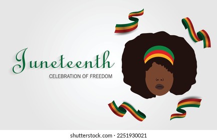 Juneteenth Freedom Day. June 19 African American Liberation Day. Black, red and green. Vector illustration. Woman