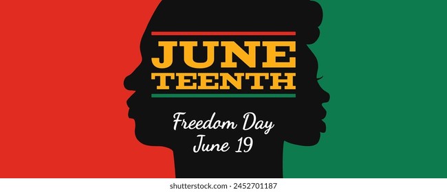 Juneteenth Freedom day June 19 african american independence day   man and woman profile sillhouettes vector illustration banner design