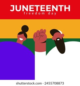 Juneteenth Freedom Day. June 19 2024. Boy and Girl. African American Liberation Day. Black, red and green. Flat vector illustration.
