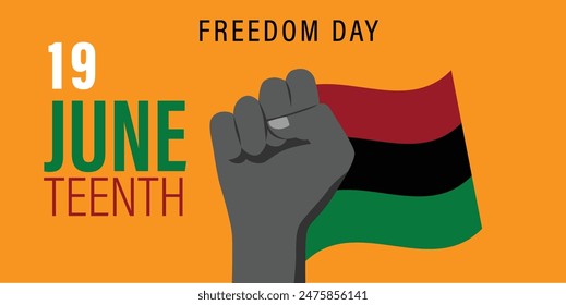 Juneteenth Freedom Day. June 19 2024 African American Liberation Day. Black, red and green. Vector. 19 june