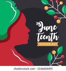 juneteenth freedom day lettering poster with woman