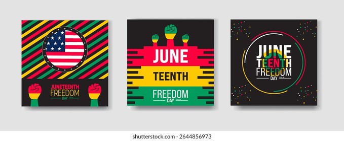 Juneteenth Freedom Day. National Independence Day,  Emancipation day  social media banner set, background, promotion advertising bundle, square layout template for Instagram and Facebook. festival ban