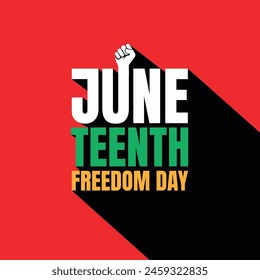 Juneteenth Freedom day poster design with a hand fist for celebrating National Independence Day in the United States. Jubilee Day on June 19. American annual holiday for black freedom. Juneteenth text