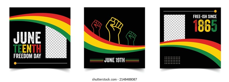 Juneteenth freedom day Social media post templates, Celebrate freedom, emancipation day on 19th June, African-American history and heritage celebration day.