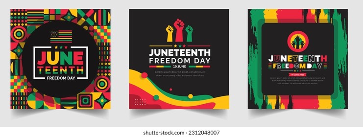 Juneteenth Freedom Day social media post banner,  background, banner, card, poster with typography design. African American Independence Day background, Day of freedom and emancipation. 19 June.