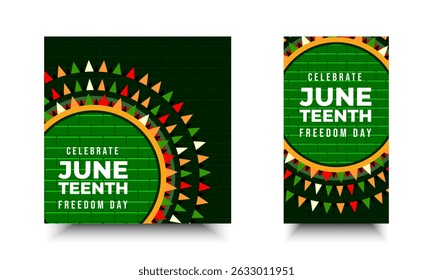 Juneteenth Freedom Day. Social Media design with blooming flower geometry ornaments for ads, speech, campaign on June 19