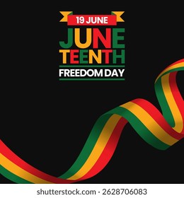 Fondo de Anuncio cuadrado del Día de la Libertad de Juneteenth con la Ilustración vectorial de ondear de la bandera