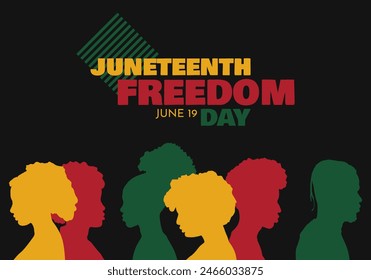 Juneteenth Freedom Day template with people silhouette and sign