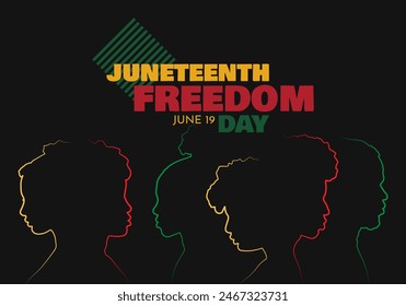 Juneteenth Freedom Day template with people silhouette and sign