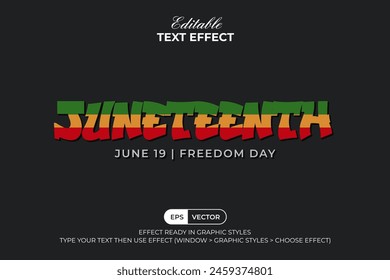 Juneteenth Freedom Day Text Effect Style. Editable Text Effect African Flag Color Theme Vector.