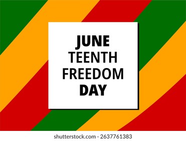Juneteenth Freedom Day themed poster design with a red, yellow, and green diagonal background reflecting the Pan-African spirit.