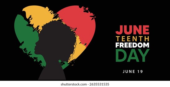 Juneteenth freedom day tricolor brush heart with face silhouette vector poster