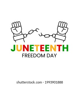 Juneteenth Freedom Day. Two hands with clenched fists breaking chains. June 19 Jubilee Liberationand and Emancipation Day. Vector illustration isolated. Design for banner, greeting card, flyer, poster