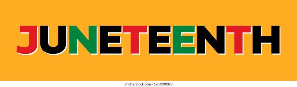 Juneteenth Freedom Day Typography Banner. Juneteenth Text in Colours of Pan-African Flag on Orange Background. Vector Design Resource for Juneteenth June 19th