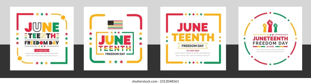 Juneteenth Freedom Day typography design set use to social media post banner,  background, banner, card, poster. African American Independence Day concept, Day of freedom and emancipation. 19 June.