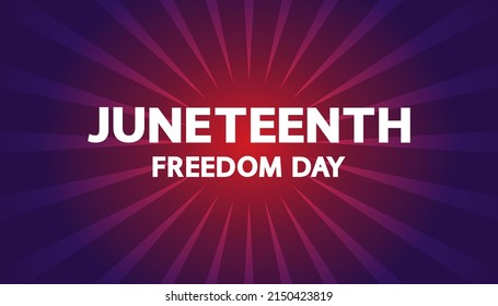 Juneteenth Freedom Day vector banner. African - American Independence day. White text on blue red background with rays.
