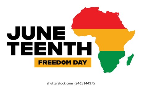 Juneteenth Freedom Day Vector Illustration. Map of Africa in Pan-African Flag Colours and Text for Juneteenth Freedom Day.