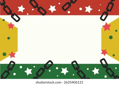 Juneteenth Freedom Day Vector Template with Black Liberation Elements. Flat Juneteenth background vector with red, yellow, green color scheme, and broken chains. Perfect for flyers, banners