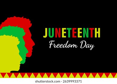 Juneteenth Freedom Day: A vibrant illustration honoring Juneteenth, a day of liberation and heritage, with bold typography and silhouettes of diverse individuals.