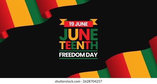 Juneteenth Freedom Day waving flag banner background with blank space area