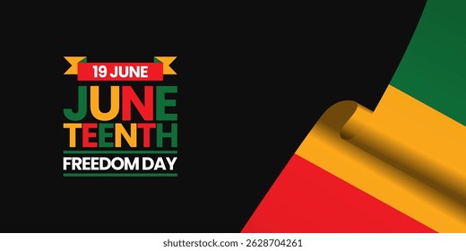 Juneteenth Freedom Day waving flag banner background with blank space area